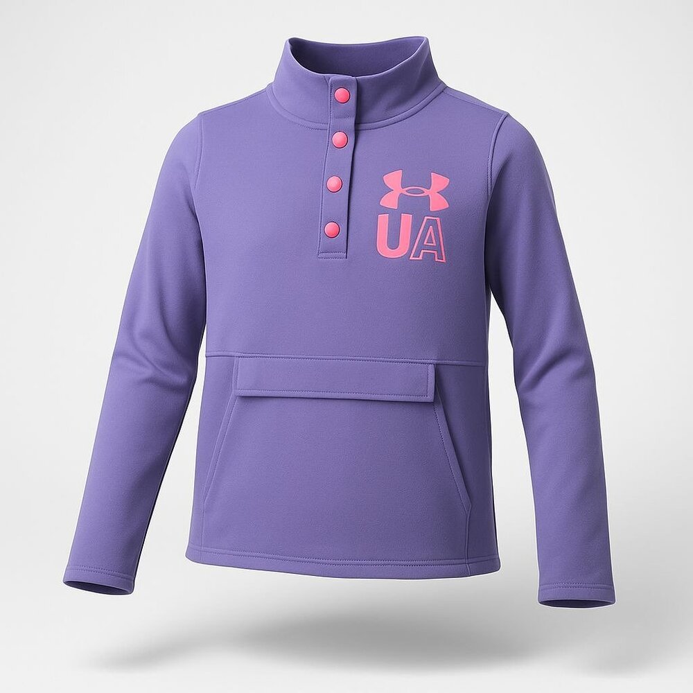 Under Armour Fleece Sweatshirt Girls' L Purple Pink Kangaroo Pocket Snaps Collar
